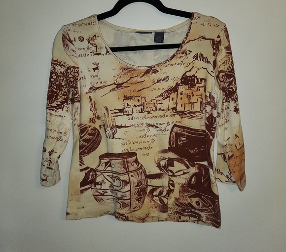Chico's Beige and Brown Artistic Blouse - Picture 1 of 6